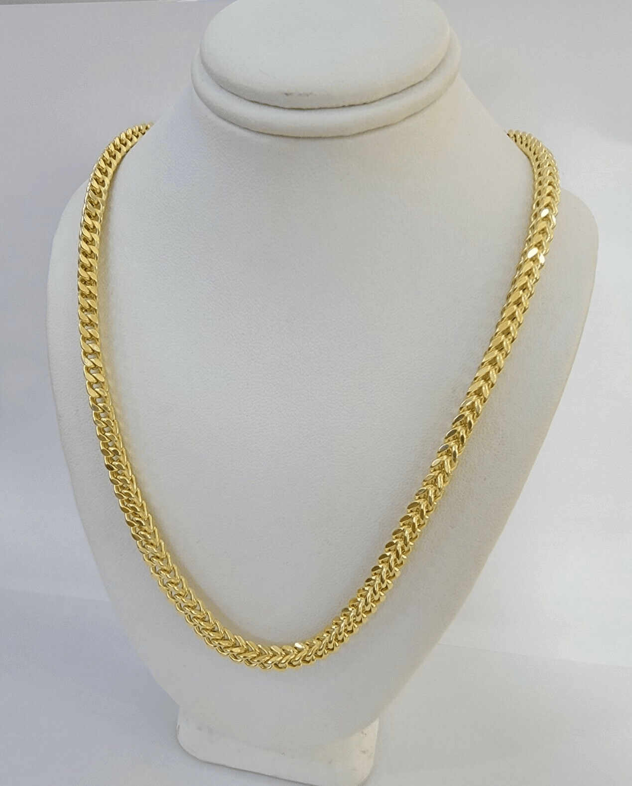 Real 14k Gold Necklace Franco Chain 4mm 22 Inch Diamond Cut Mens 14k Yellow Gold - GoldenlinQ